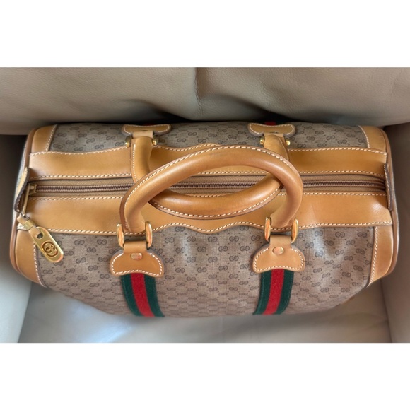 Certified Authentic Vintage Gucci Boston Web Micro GG Canvas Tan Leather Bag - Picture 7 of 14